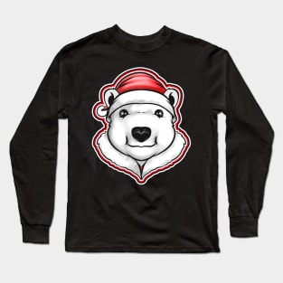 Polar Bear With Santas Hat For Christmas Long Sleeve T-Shirt